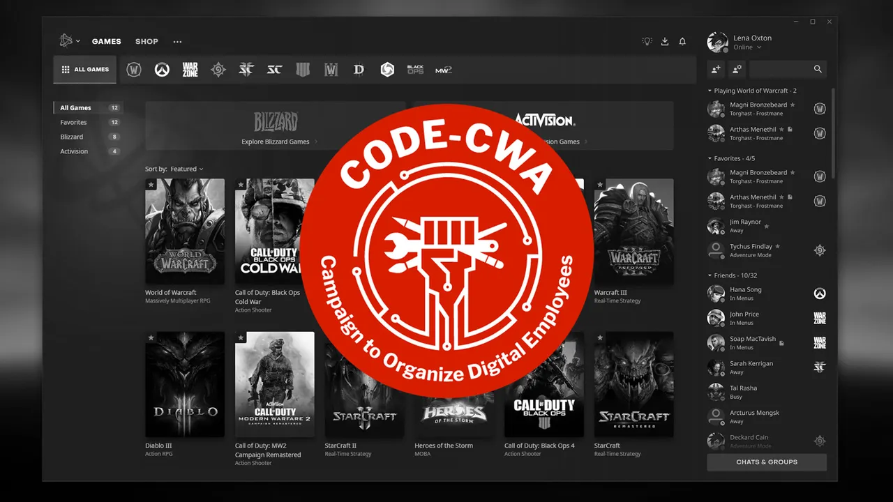 Сотрудники платформы и технологий компании Blizzard Entertainment объединились в профсоюз под эгидой CWA.